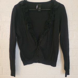 bisou bisou black shred frill button up business cardigan